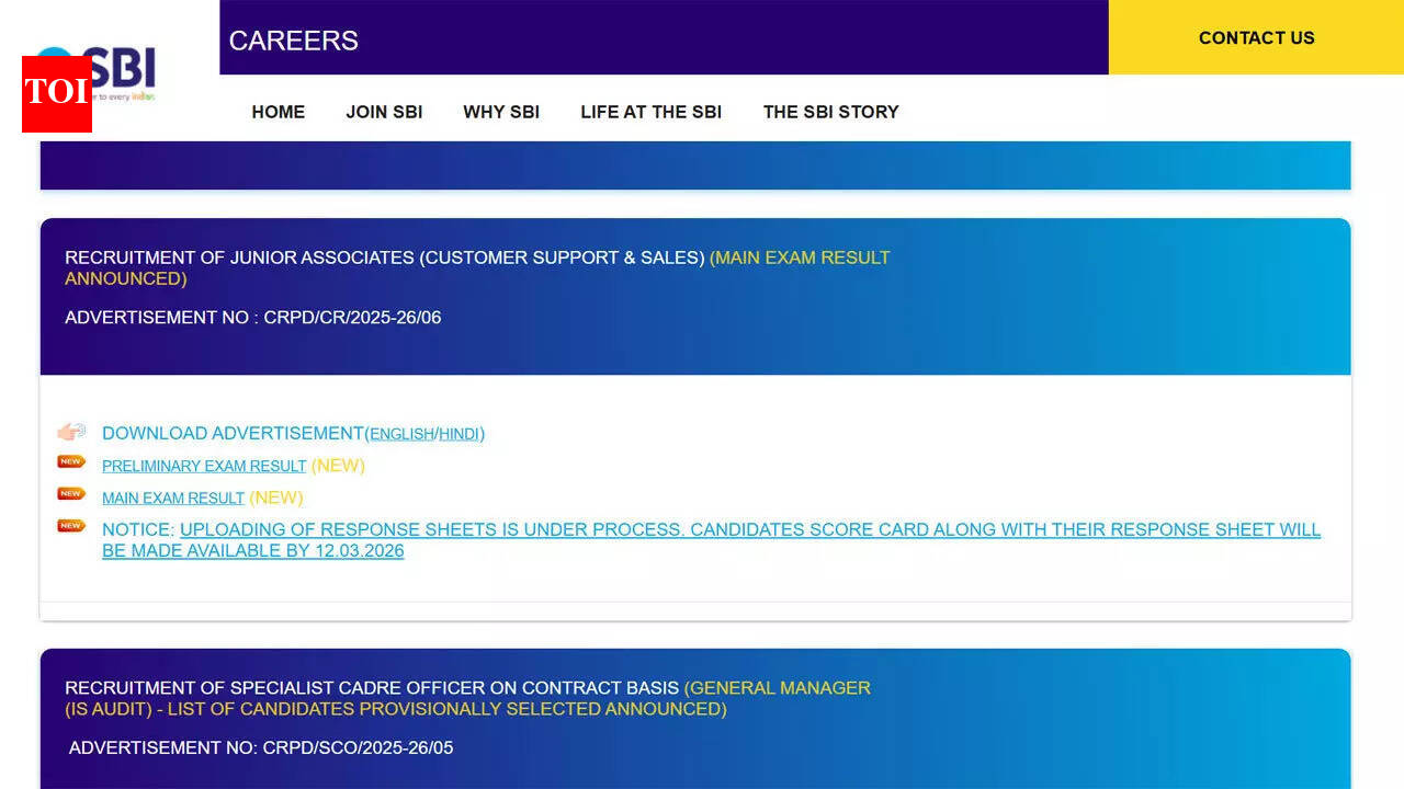 SBI Clerk mains result 2026 released for 5583 posts; download merit list and score card here