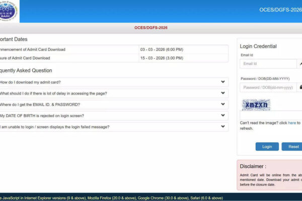 Barc Oces: BARC OCES/DGFS, DDFS 2026 CBT today and tomorrow: Admit card link and key exam details