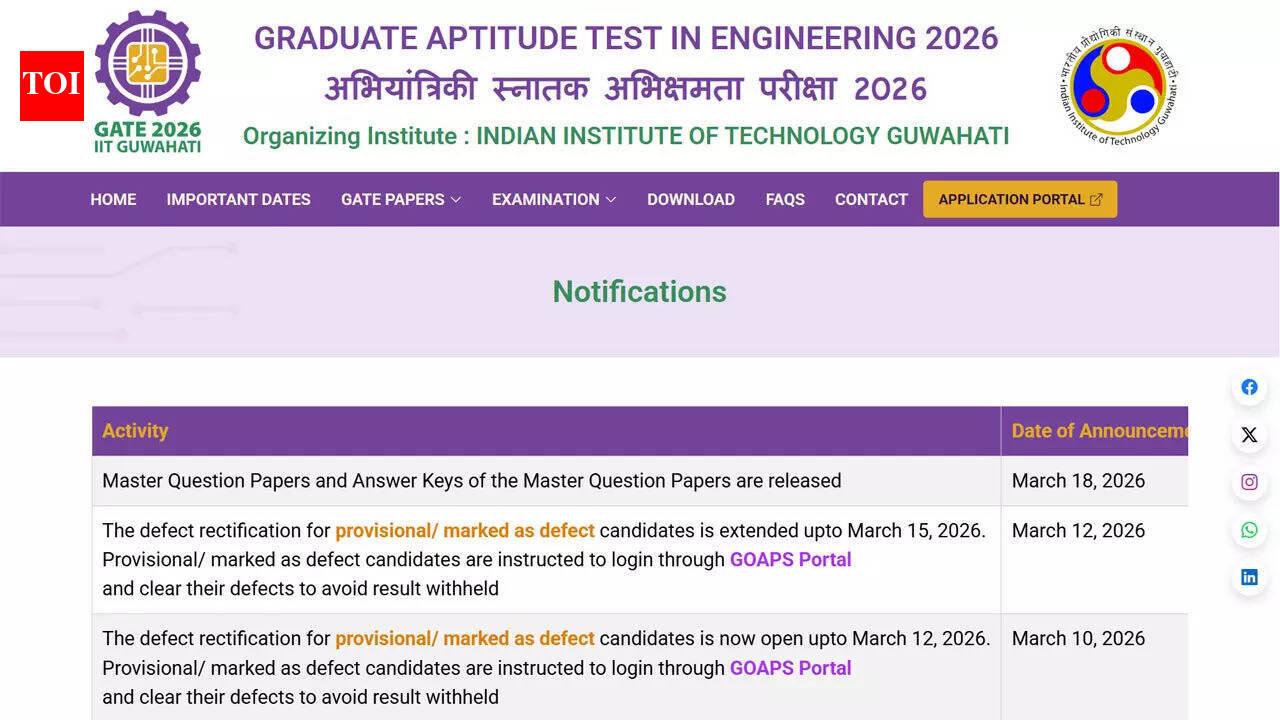 Gate Result: GATE 2026 master question papers and answer keys released, results shortly on GOAPS portal; check direct link here