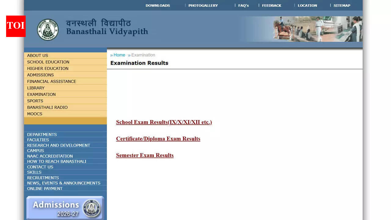 Banasthali.Org Result Pdf: Banasthali Vidyapith declares UG and PG semester results for 2024–25 session; download here