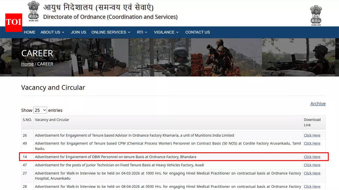 Ordnance Factory Bhandara Recruitment 2026: Apply offline 400 DBW posts under MIL; check details here