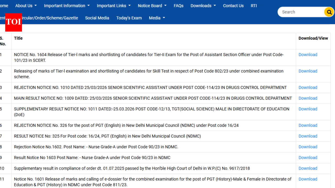 DSSSB result 2026 released for ASO, Combined Exam posts at dsssb.delhi.gov.in: Direct link here