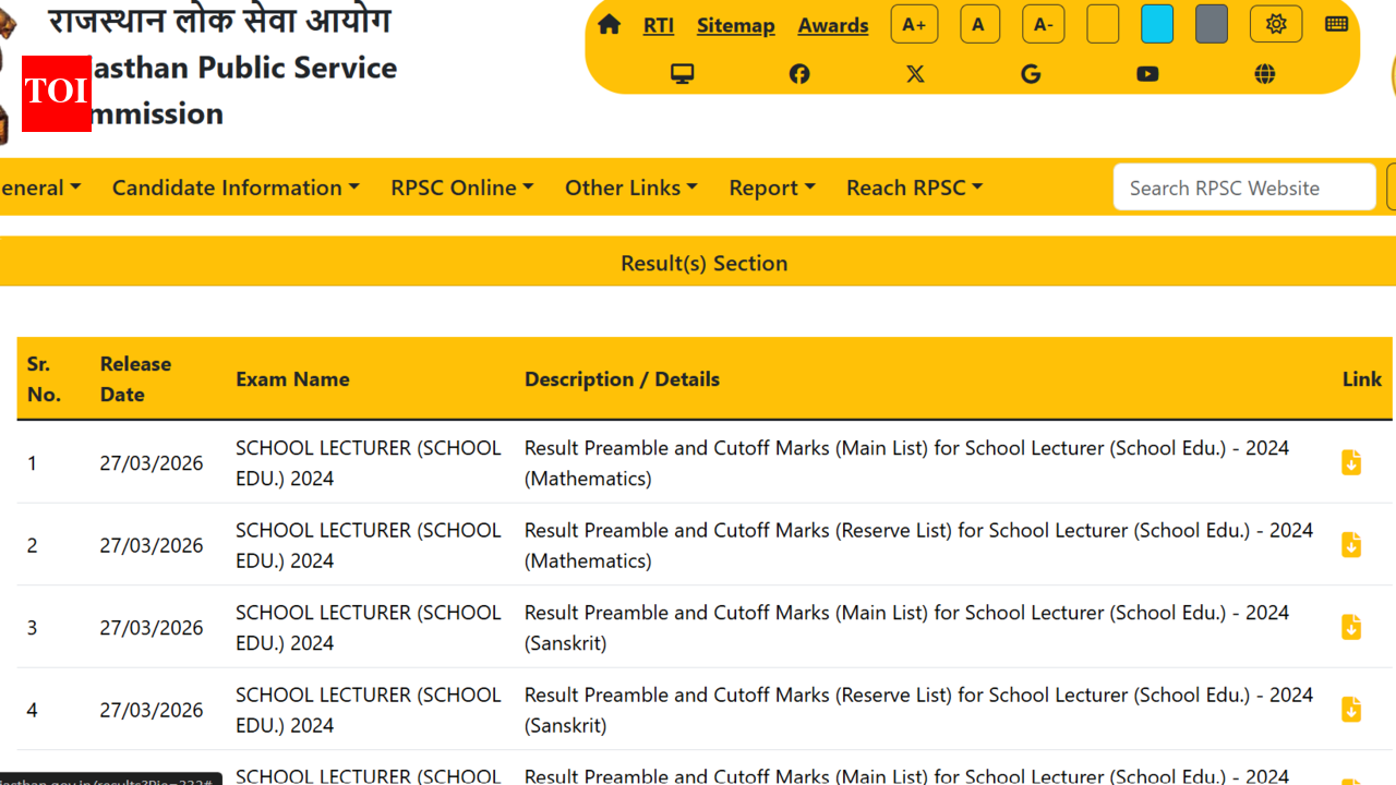 RPSC School Lecturer result 2026 released at rpsc.rajasthan.gov.in: Direct link to download here
