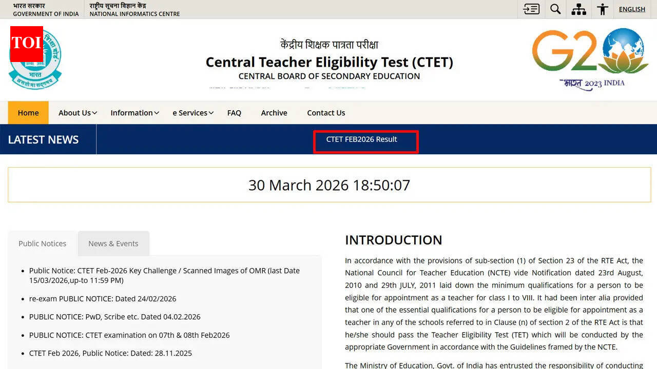 CTET result 2026 declared at ctet.nic.in, check scorecard download steps and qualifying marks: Direct link