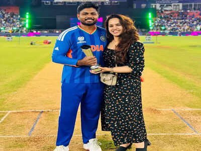 Sanju Samson’s wife Charulatha’s sweet gesture with his Player of the Tournament trophy melts fans’ hearts – Watch
