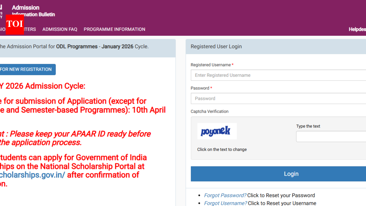 IGNOU extends January 2026 admission deadline for ODL and online programmes till April 10; direct link to apply here