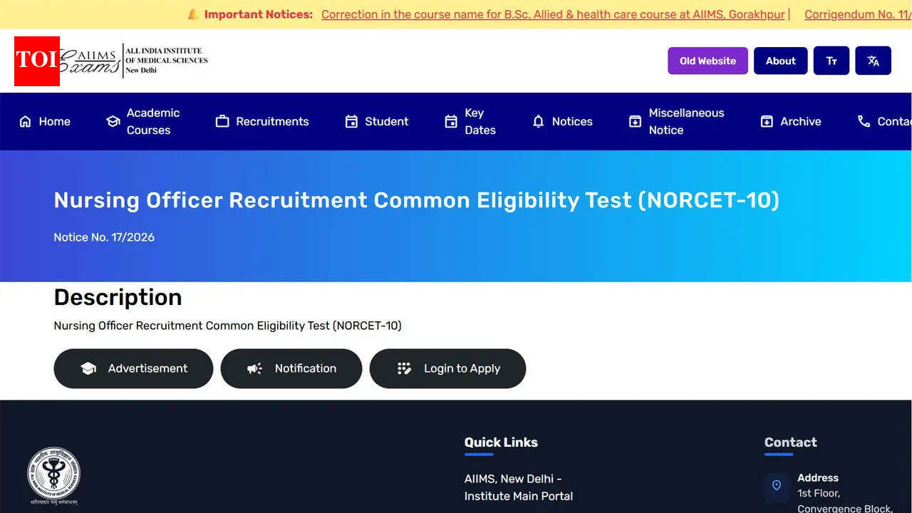 AIIMS NORCET 10 exam city slip released, admit card on April 8 for April 11 test; download here