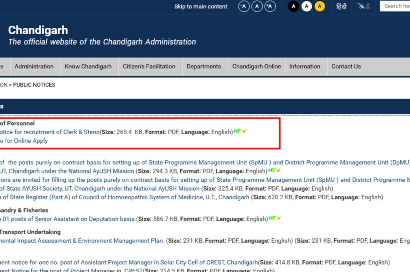 Chandigarh Administration Recruitment 2026: Applications open for 257 Clerk, Steno-Typist posts; direct link here