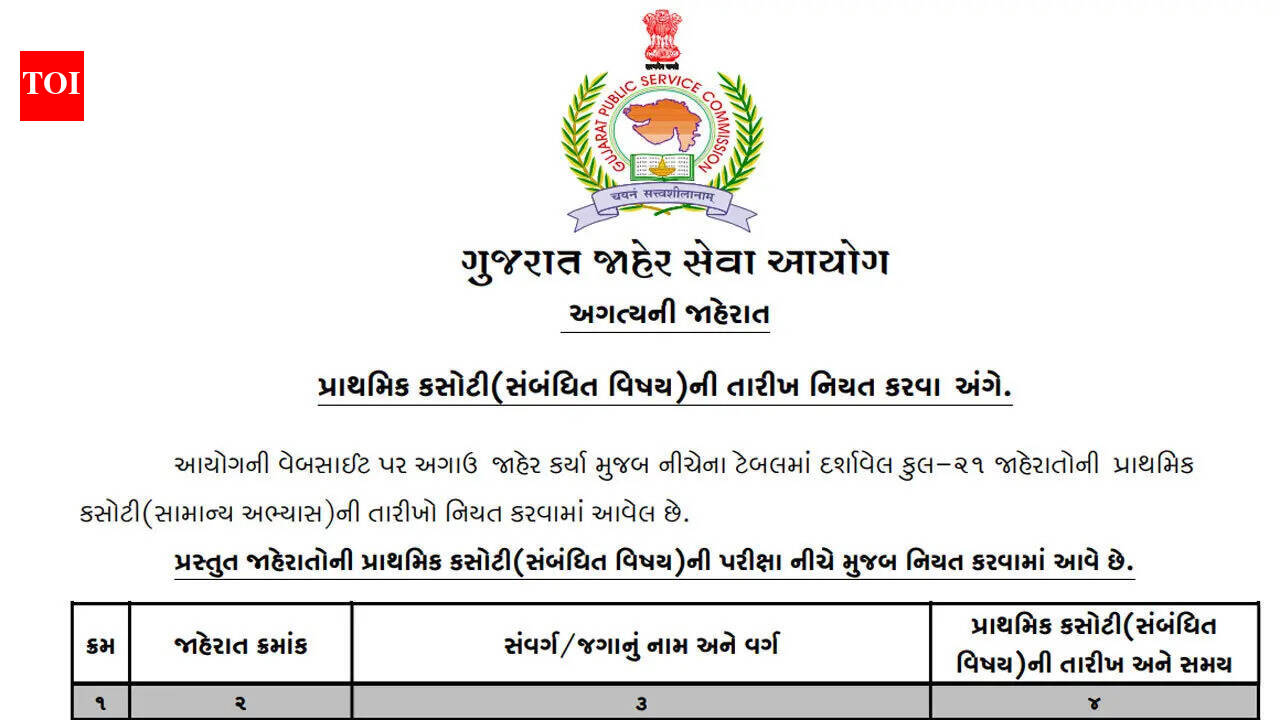 Gpsc Exam Dates: GPSC announces preliminary test dates for 21 posts including veterinary, academic and civil service roles; check PDF here