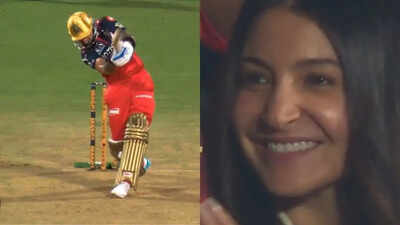 Virat Kohli's no-look six leaves Anushka Sharma impressed; her reaction goes viral - Watch