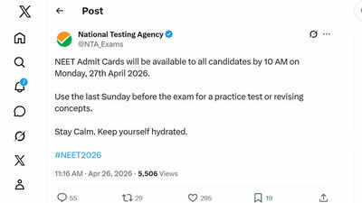 NEET admit card time and date 2026: NTA deffers release, says hall tickets to be available on April 27