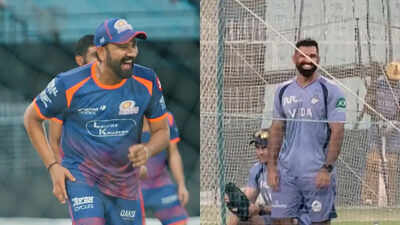 ‘Kya middle stump udaya bey’: Rohit Sharma’s funny Eden act leaves MI, KKR in splits | Watch
