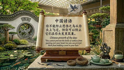 Chinese proverb of the day: “You cannot prevent the birds of sadness from passing over your head, but you can prevent their...” |