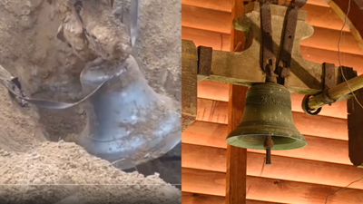 A farmer digging his field uncovered a huge church bell buried for 82 years: Why villagers hid it during World War II