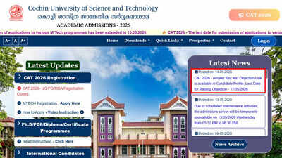 CUSAT CAT 2026 answer key released at admissions.cusat.ac.in; objection window open till May 17
