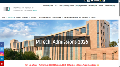 IIIT Delhi MTech admissions 2026: Round 1 seat allotment, merit list released at iiitd.ac.in; direct link here