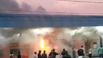 Fire breaks out in empty coach of train at Hyderabad's Nampally station - watch