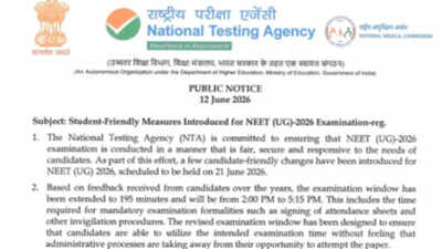 NEET UG  re-exam 2026: NTA extends exam window to 195 minutes, adds rough work pages