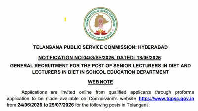TGPSC releases DIET Lecturer recruitment notification: Applications open from June 24- check details