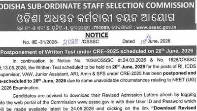 OSSSC RI, ARI exam postponed due to NEET UG 2026: Check new date and fresh Admit Card details