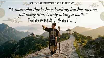 Chinese proverb of the day: "A man who thinks he is leading, but has no one following him, is only…" - a sharp little test for anyone who calls themselves a leader