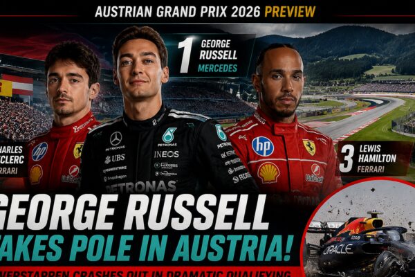 Austrian Grand Prix 2026: George Russell beats Ferrari duo Leclerc and Hamilton for pole position, Max Verstappen crashes out in Qualifying | Racing News