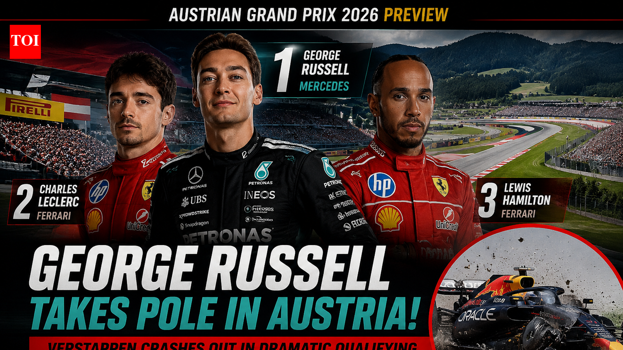 Austrian Grand Prix 2026: George Russell beats Ferrari duo Leclerc and Hamilton for pole position, Max Verstappen crashes out in Qualifying | Racing News