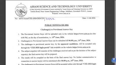 Assam CEE provisional answer key 2026 to be released today at astu.ac.in: Check steps to download here