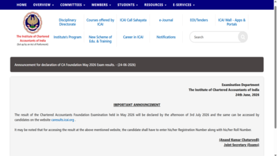 ICAI CA May 2026 Foundation result date and time: Scorecards to be released on July 3 at caresults.icai.org