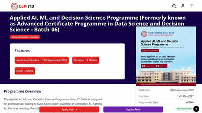 IIT Delhi opens admissions for online Applied AI, ML and Decision Science course 2026