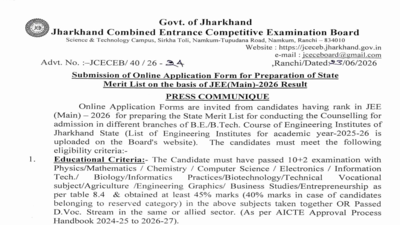 Jharkhand BTech admissions 2026: JCECEB opens registration for JEE Main qualified candidates, apply by July 2