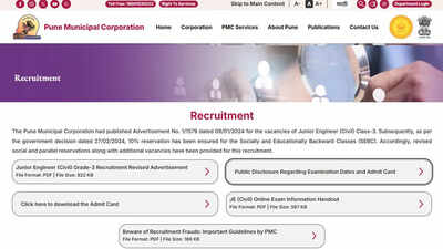 PMC JE Result 2026 for 169 Junior Engineer Civil posts shortly on pmc.gov.in; here's how to check