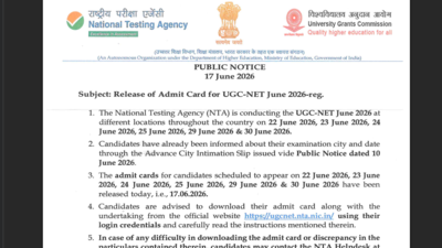 UGC NET June exam admit card 2026 released at ugcnet.nta.nic.in for June 22 to 30 exams: Check direct link to download hall tickets here