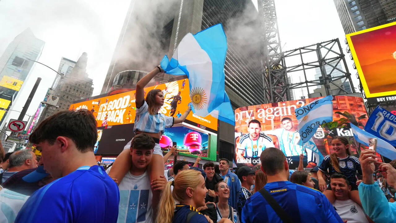 Watch: Argentina fans turn Times Square into a sea of blue and white ahead of World Cup final against Spain | Football News