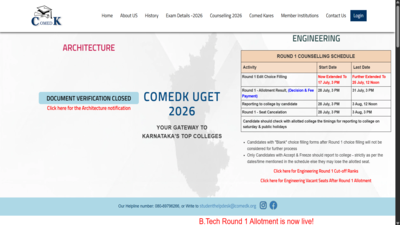 COMEDK UGET round 1 seat allotment 2026 out at comedk.org; direct link to download here