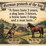German proverb of the day: "A fence lasts 3 years, a dog lasts 3 fences, a horse lasts 3 dogs, and a man lasts…" - a timeless lesson on life's seasons and the value of time