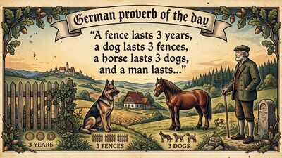 German proverb of the day: "A fence lasts 3 years, a dog lasts 3 fences, a horse lasts 3 dogs, and a man lasts…" - a timeless lesson on life's seasons and the value of time