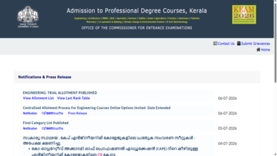 KEAM 2026 trial allotment result released at cee.kerala.gov.in; direct link to check here