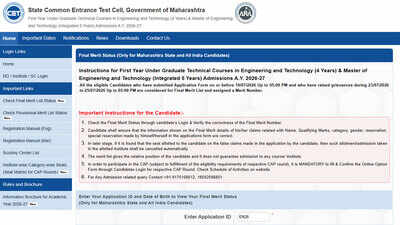 MHT CET final merit list 2026 released at fe2026.mahacet.org for BE BTech admissions; download here