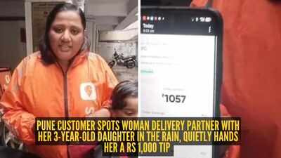 Pune customer spots woman delivery partner with her 3-year-old daughter in the rain, quietly hands her a Rs 1,000 tip