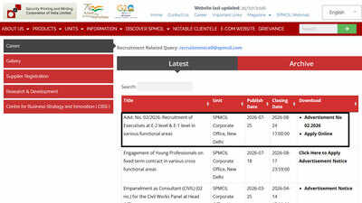 SPMCIL Assistant Manager Recruitment 2026 begins at spmcil.com, applications open until August 24