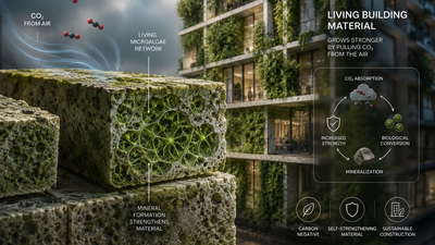 Swiss scientists have created a living building material that grows stronger by pulling carbon dioxide from the air