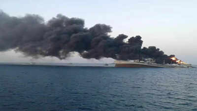 Container ship catches fire off Oman coast hours after US strike; British crew escapes on lifeboat