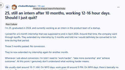 'Worked 16 hours a day as an intern, still no full-time job': A 25-year-old's startup story sparks debate