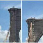 44-year-old man climbs Brooklyn Bridge, strips naked, plants flags and jumps into East River; survives, identified and charged by NYPD
