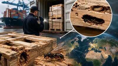 From 1952 to 2020, US inspectors recorded 2,562 woodwasp interceptions; researchers found wooden packaging was the dominant invasion pathway