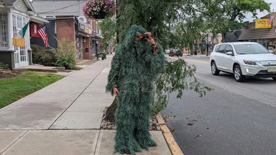New Jersey police officer disguised as a roadside tree helped catch 74 distracted drivers in just six hours