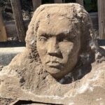 A San Francisco man was digging in his backyard when his shovel hit something hard; he unearthed a 150-pound limestone sculpture and nobody knows who made it