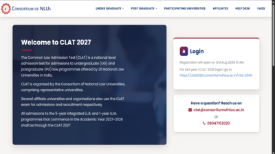 CLAT 2027 registration begins August 3 at consortiumofnlus.ac.in: Here's all you need to know