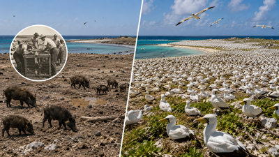 In 1958, 58 feral pigs were removed from Clipperton Island, helping a seabird colony grow from 650 to more than 137,000
